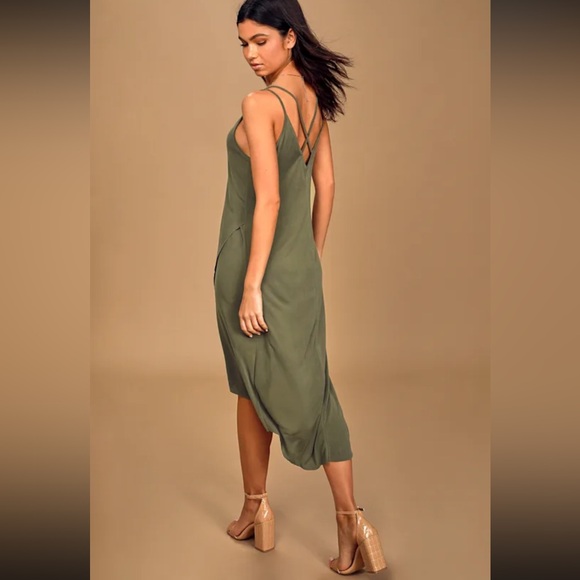 Lulu's Asymmetrical Olive Green Dress - Picture 2 of 4